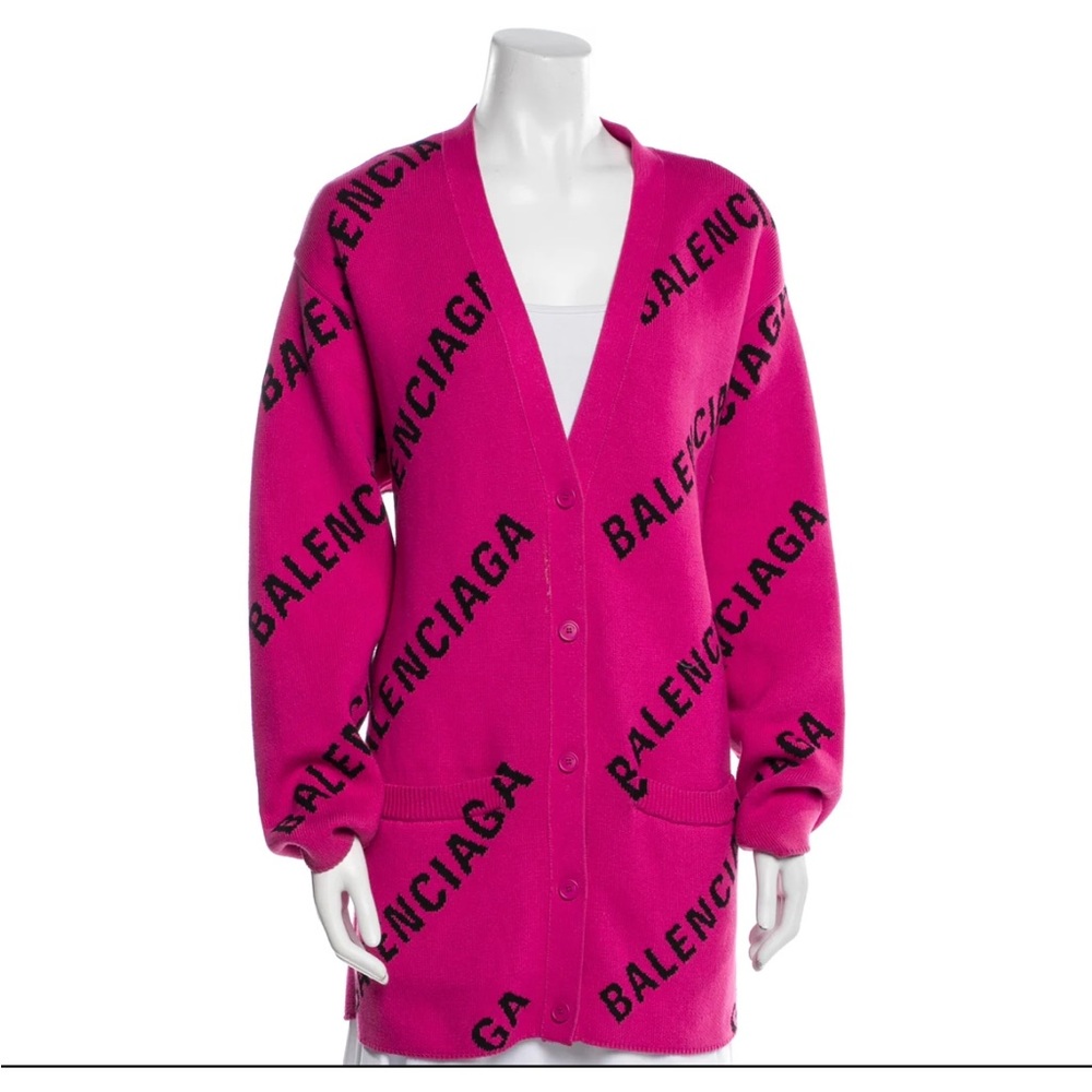 Balenciaga Fuchsia Logo Cardigan